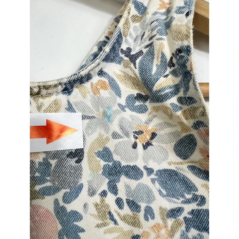 GAP Kids Girls‎ Floral Cotton Pinafore Dress Blue Red Tan Cross Back Size S 6-7
